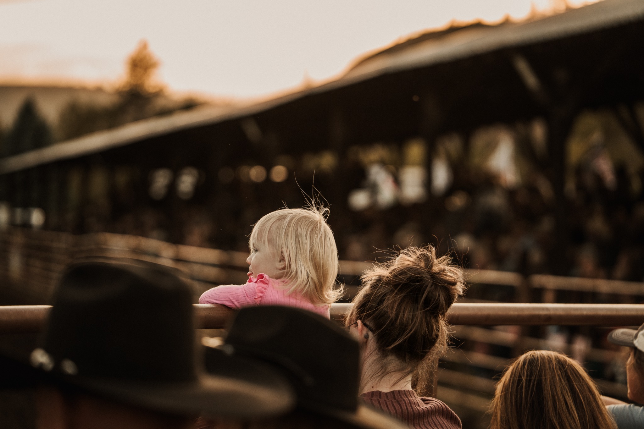 Families watching from the rodeo stands